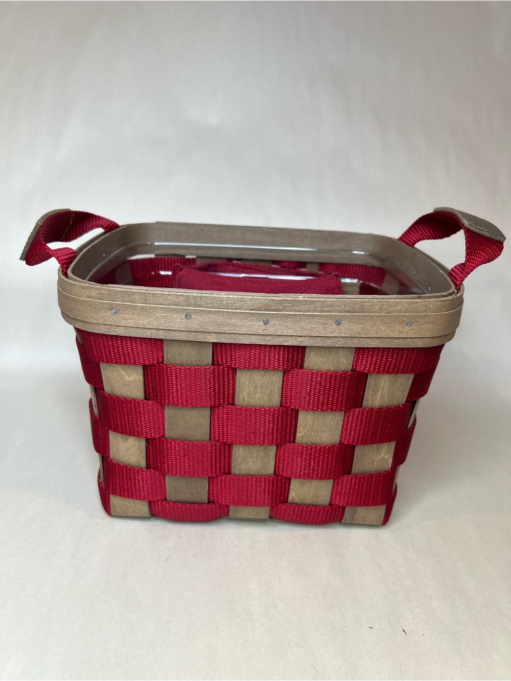 Longaberger Small Side Handled To Go Tote Nylon Wood Basket Red Protector Pocket